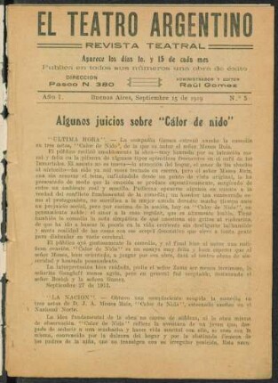 1919000300: Calor de nido : comedia en tres actos y en prosa