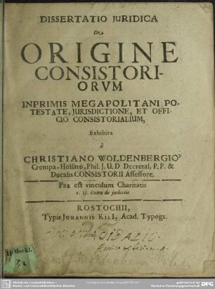 De origine consistoriorum, imprimis Megapolitani