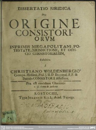 De origine consistoriorum, imprimis Megapolitani