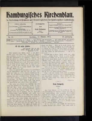 Nr. 41. Hamburg, 12. Oktober 1913. 10. Jahrgang.