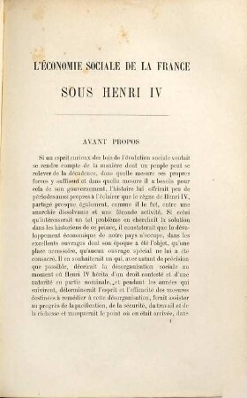 L'économie sociale de la France sous Henri IV 1589-1610