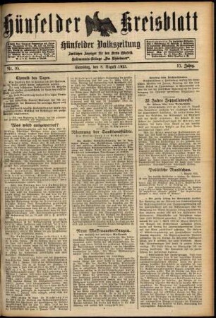Ausgabe vom Samstag, den 08. August 1925.