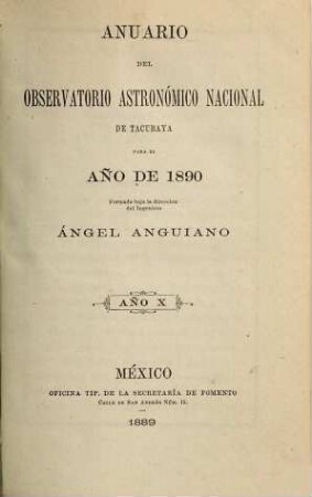 Anuario del Observatorio Astronómico Nacional : para el año de .... 10. 1890