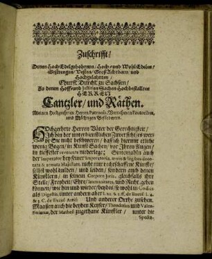 Zuschrifft Denen ... Herren Cantzler und Räthen ...