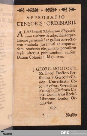 Approbatio Censoris Ordinarii.