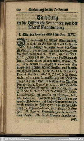 Einleitung in die Historische Scribenten von der Marck Brandenburg