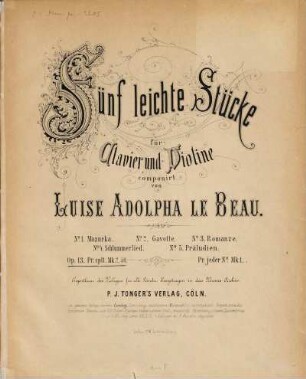5 leichte Stücke : für Clavier u. Violine ; op. 13