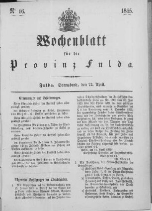 Nr. 16, Ausgabe vom 22. April 1865