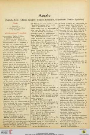 Aerzte (Praktische Aerzte, Fachärzte, Zahnärzte, Dentisten, Hebammen, Heilpraktiker, Tierärzte, Apotheken)