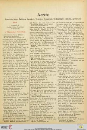 Aerzte (Praktische Aerzte, Fachärzte, Zahnärzte, Dentisten, Hebammen, Heilpraktiker, Tierärzte, Apotheken)