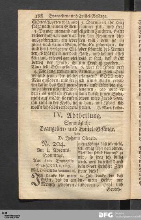 IV. Abtheilung. Sonntägliche Evangelien- und Epistel-Gesänge, von D. Johann Oleario.