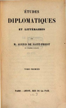 Études diplomatiques et littéraires, 1