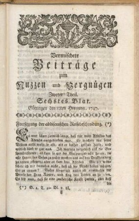 Sechstes Blat, ... den 10ten Hornung 1747
