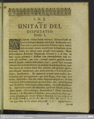 De Unitate Dei, Disputatio