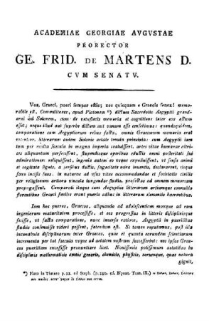ACADEMIAE GEORGIAE AVGVSTAE PRORECTOR GE. FRID. DE MARTENS D. CVM SENAT V.