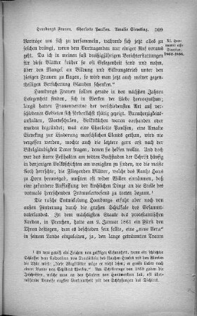 Hamburgs Frauen. Charlotte Paulsen. Amalie Sieveking.