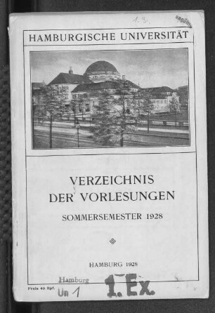 SS 1928: Verzeichnis der Vorlesungen // Hamburgische Universität