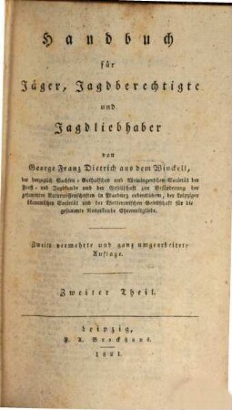 Handbuch für Jäger, Jagdberechtigte und Jagdliebhaber. 2