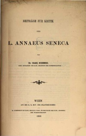 Beiträge zur Kritik des L. Annaeus Seneca