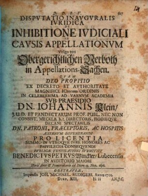 Disp. inaug. ... de inhibitione iudiciali in causis appellationum