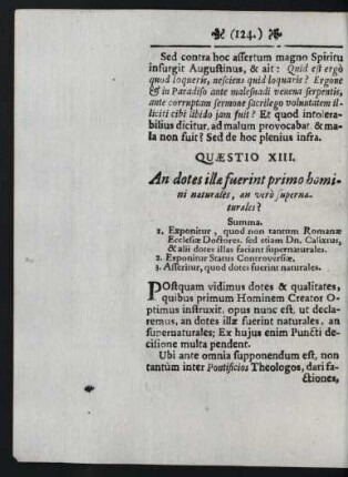 Quaestio XIII. An dotes illae fuerint primo homini naturales ...