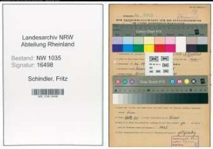 Entnazifizierung Fritz Schindler , geb. 01.12.1901 (Hauer)