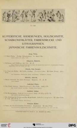 Kupferstiche, Radierungen, Holzschnitte, Schabkunstblätter, Farbendrucke und Lithographien. Japanische Farbenholzschnitte (Nr. 1-902)