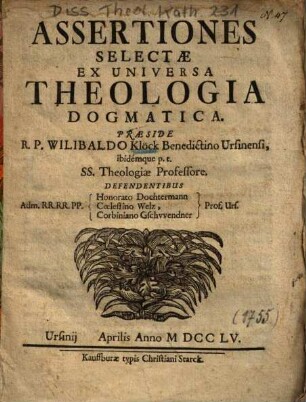 Assertiones Selectae Ex Universa Theologia Dogmatica