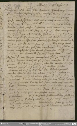 Eigenh. Brief von Friedrich Schleiermacher an August Wilhelm von Schlegel, Stolpe, 12.10.1803