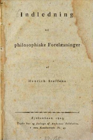Indledning til philosophiske Forelaesninger