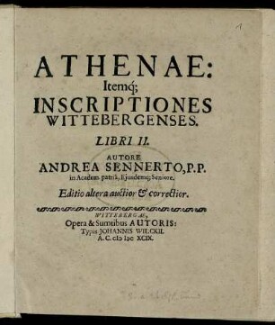 Athenae: Itemq[ue] Inscriptiones Wittebergenses : Libri II.