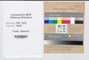 Entnazifizierung Heinrich Puetz , geb. 27.08.1899 (Lehrer)