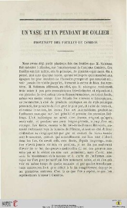 N.S. 6.1862: Un vase et un pendant de collier provenant des fouilles de Camiros