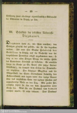 III. Schicksale der irdischen Ueberreste Diezmann´s