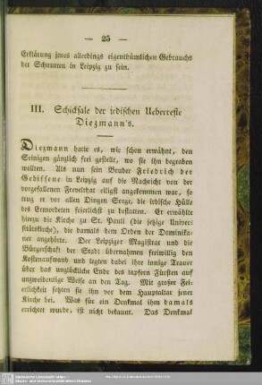 III. Schicksale der irdischen Ueberreste Diezmann´s
