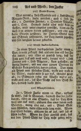 329) Weisse Zucker-Leckerlen. - 402) Blau gesottene Forellen.
