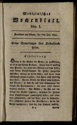Nro. I. Frankfurt am Mayn, den 7ten Jan. 1792. - Nro. IV. Frankfurt am May, den 28ten Jan. 1792.