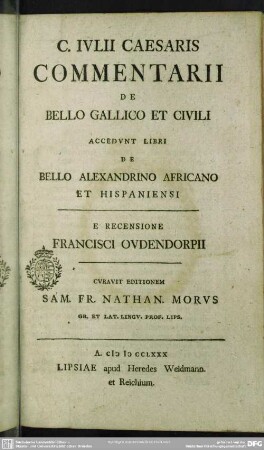 C. Iulii Caesaris Commentarii De Bello Gallico Et Civili