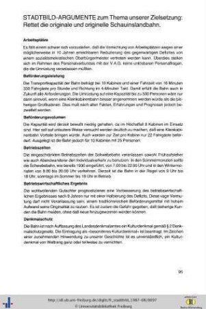 Stadtbild-Argumente zum Thema unserer Zielsetzung: Rettet die originale und originelle Schauinslandbahn