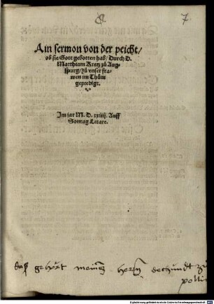 Ain sermon von der peicht, ob sie Gott gebotten hab