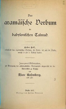 Das aramäische Verbum im babylonischen Talmud