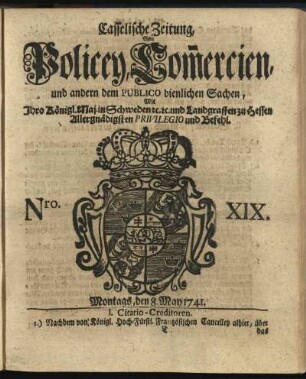 Nro. XIX, Montags, den 8. May 1741