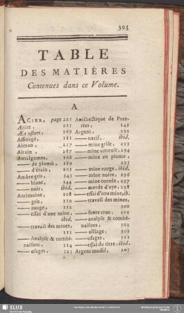 Table Des Matières Contenues dans ce Volume