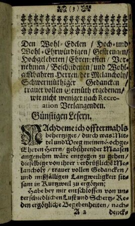 Den Wohl-Edelen/...Günstigen Lesern.