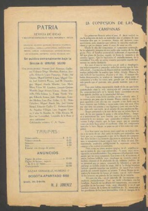La confesión de las campanas : (Traducido especialmente para "Patria").