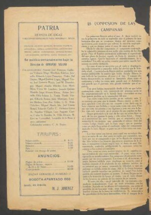 La confesión de las campanas : (Traducido especialmente para "Patria").