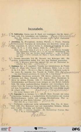 Incunabeln (Nr. 1-34)