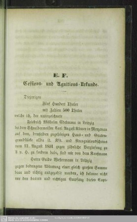 E. F. Cessions- und Agnitions-Urkunde