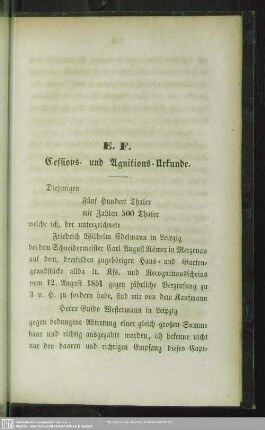 E. F. Cessions- und Agnitions-Urkunde