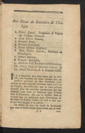 Aux Eleves du Séminaure de Théologie